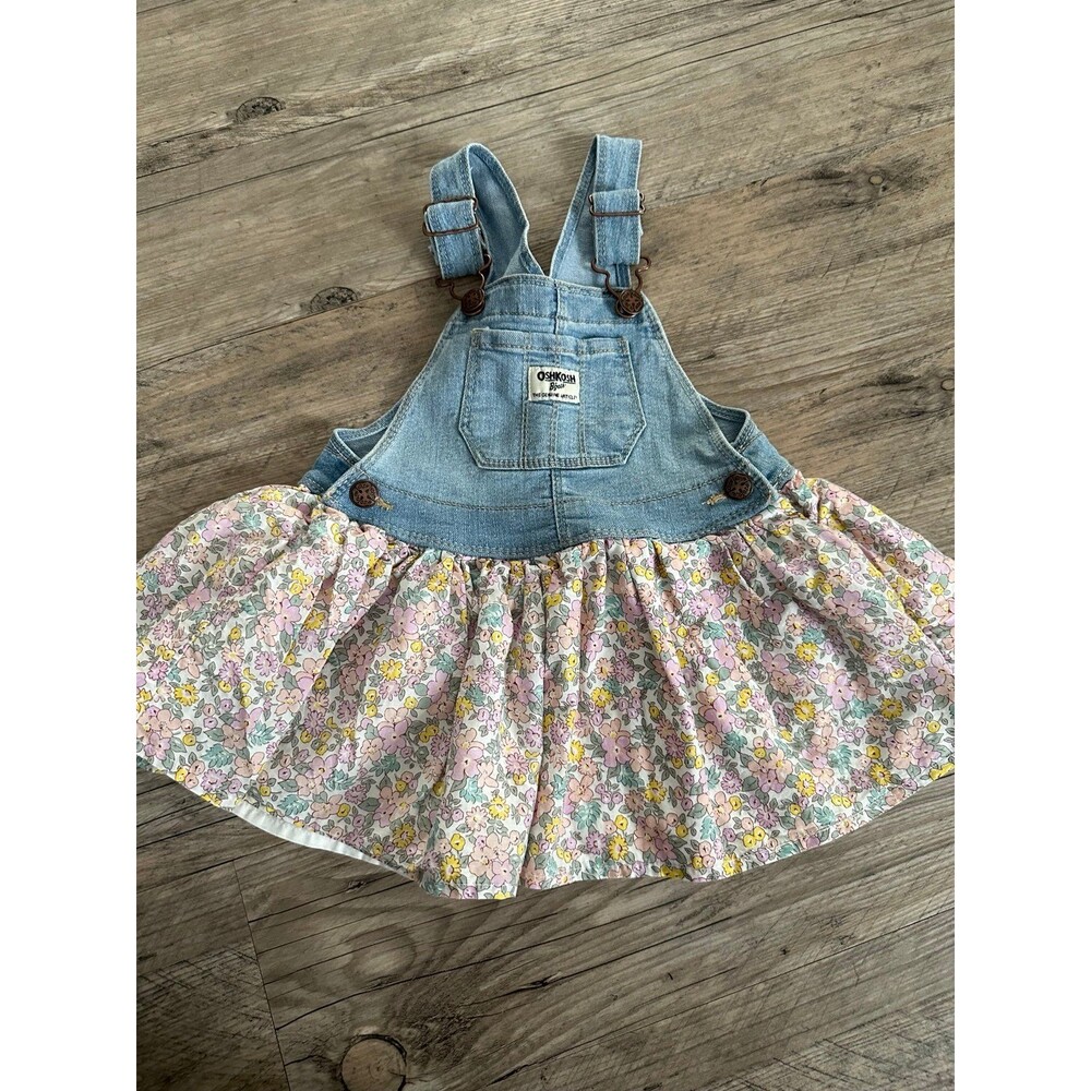 osh kosh overalls - denim / floral - 2T